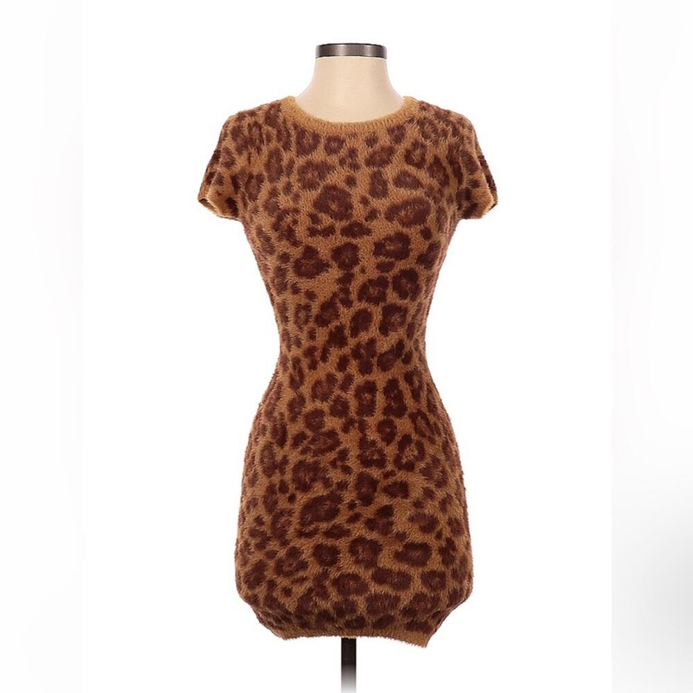 BP Leopard Print Fuzzy Bodycon Dress XXS NWT Animal Print Mini Dress Party